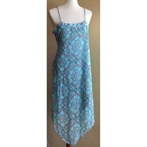Letarte Women's Asymmetrical Cover up Printed Sun Dress Color Turquoise Size M